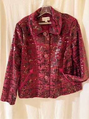 Erin London Women's Burgundy Textured Button-Front Jacket
